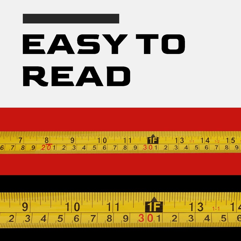 Lichamp شريط قياس LICHAMP بطول 30 قدم، عبوة 2، شريط قياس سهل القراءة قابل للسحب متري/كسري، أشرطة قياس 29.5 قدم/9 متر بعرض 1 إنش - Image 3